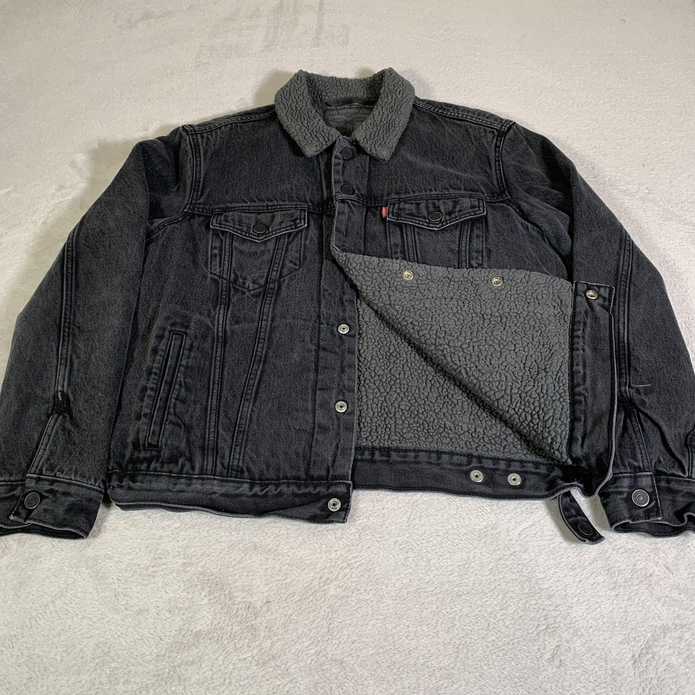 Levi Strauss & Co Jacket Mens M Black Denim Sherpa‎ Lined Bomber Warm Winter Y2K